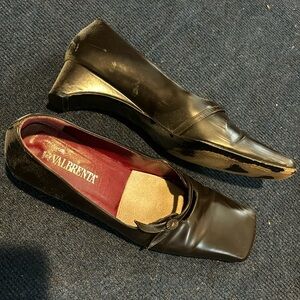 Italian Brown Leather Square Tip Low Heels